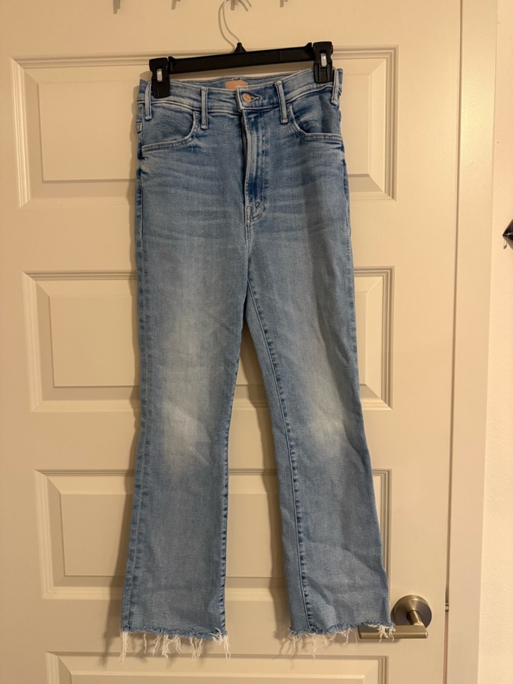MOTHER Light Blue High-Rise Ankle Fray